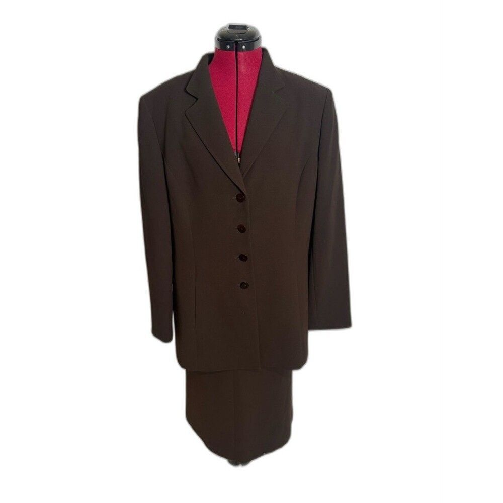 Le Suit Skirt Suit Woman's Size 16 Brown 2-Piece Set Blazer & Skirt